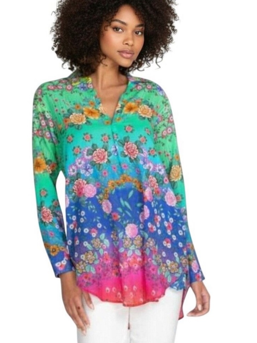 Johnny Was Rainbow Ombré Floral Tunic